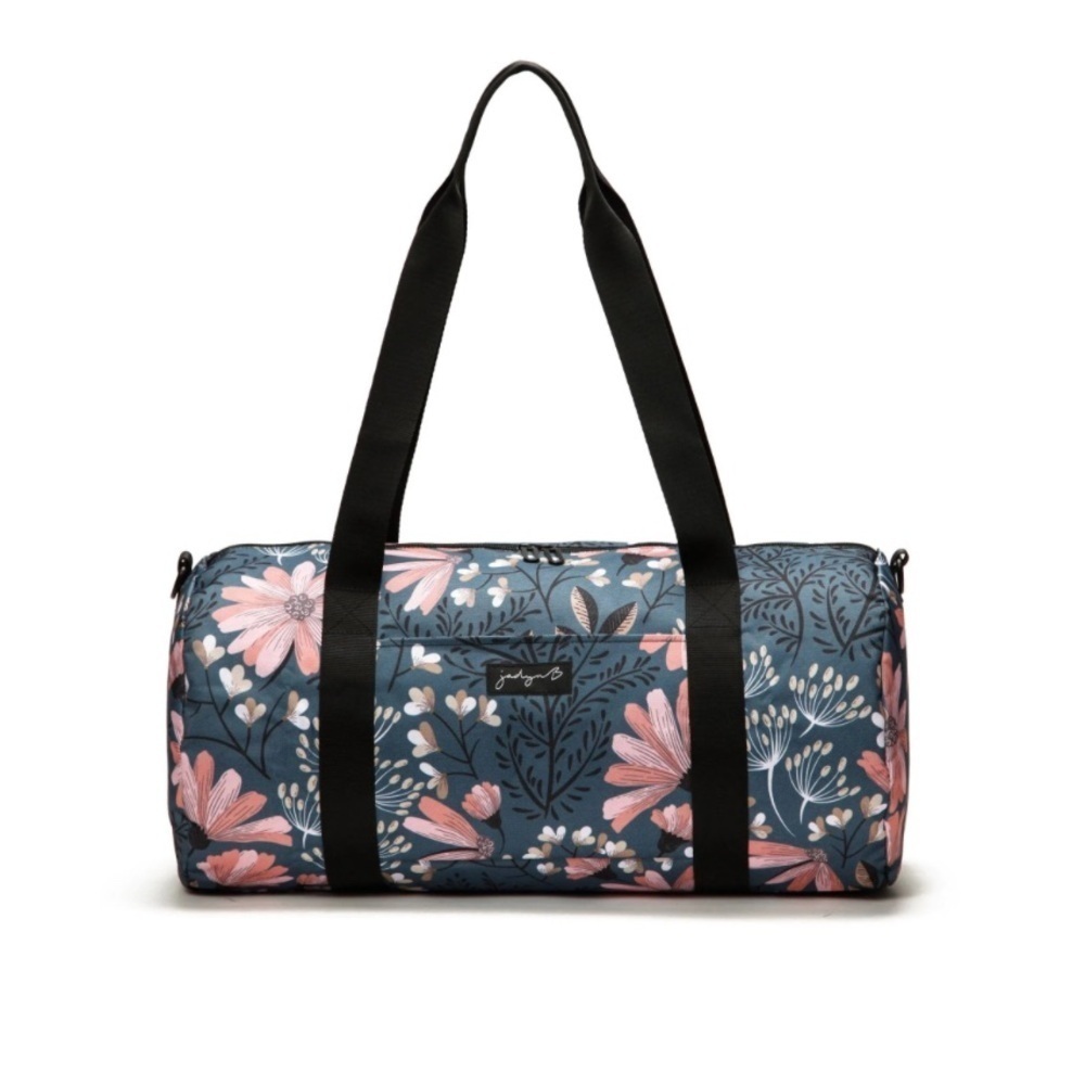 Black and Pink Floral barrel duffel Bag with Durable Straps